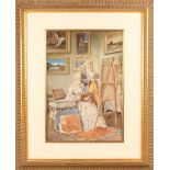 Belisario Gioja (Italian, 1829-1906) The Artist's Studio. Watercolor. Signed and inscribed "B. Gioja