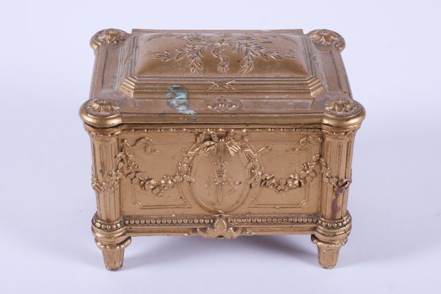 Covered Gilt Box with floral decoration. 4"x5.5"