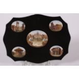 Italian Micromosiaic Grand Tour Onyx Tile 19th c.; set with five micro mosaic scenes of Rome. 5" x