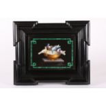 Fine 19th c Roman Micro Mosaic Plaque depicting the birds of pliny with border of malachite in it'