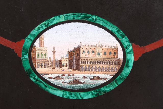 19th c Architectural Grand Tour Center Table Important with circular top of micro Mosaic scenes of - Image 10 of 12