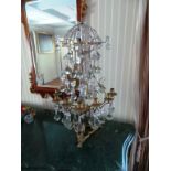 c. 1900 Brass and Crystal Table Sconce Nesle quality with six lights and various size glass ball