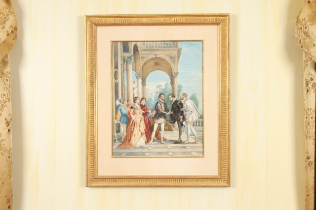 G. Riva (Italian, 19th century) "Javal Being Received by Duke of Savoy". Watercolor. Unsigned,