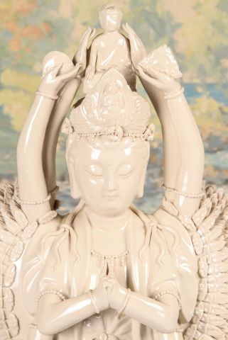 Chinese Blanc de Chine Porcelain Bodhisattva 20th c., depicting Avalokitesvara, the Goddess of - Image 2 of 9