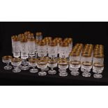 Set of Fine Gold Rim Cut Glass Including 10 wines, 12 water, 9 champagne, 11 aperitif Good