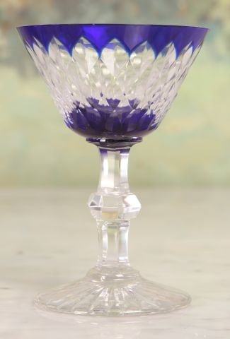 Cut to Clear Cobalt Decanter Set twelve goblets and decanter. Decanter: 8"h - Image 8 of 9