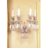 Pair of 19th c Four Light Crystal Sconces Anglo/Irish crystal, converted to electric. 16"w x 16" h