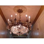 *C. 1900 Empire Style French Chandelier bronze and crystal dome shape with ten lights. 31"h x 26"w