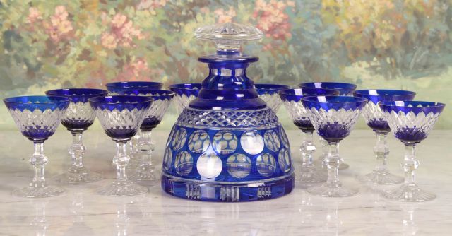 Cut to Clear Cobalt Decanter Set twelve goblets and decanter. Decanter: 8"h - Image 4 of 9