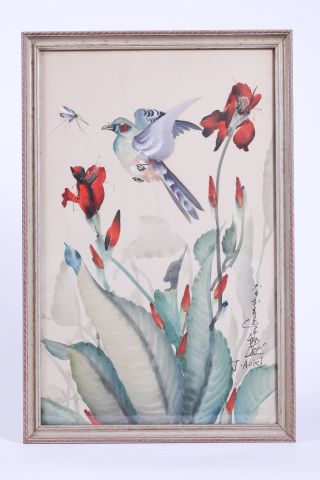 J. Aoki (Japanese, 20th c) Bird in Flight Birds in Flight. Watercolor and gouache. Signed "J.