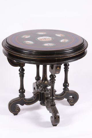 19th c Architectural Grand Tour Center Table Important with circular top of micro Mosaic scenes of - Image 3 of 12