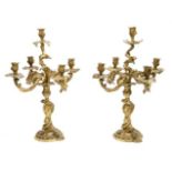 Pair of 19th c Louis XV Style Candelabras gilt bronze with five lights each. 29"h x 18"dia Good