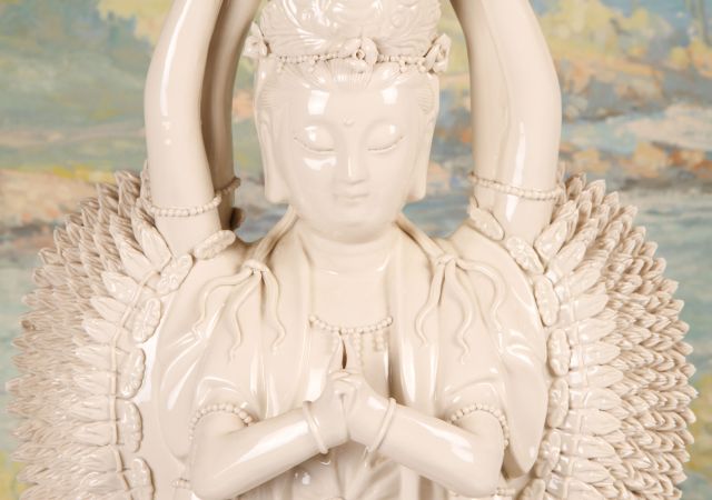 Chinese Blanc de Chine Porcelain Bodhisattva 20th c., depicting Avalokitesvara, the Goddess of - Image 3 of 9