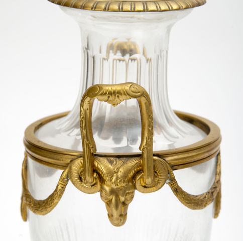 Pair of 20th c Baccarat Crystal Covered Urns with ormolu mounts. 23"h Good condition - Image 2 of 2