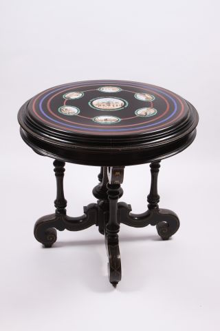 19th c Architectural Grand Tour Center Table Important with circular top of micro Mosaic scenes of - Image 9 of 12