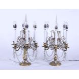 Pair of 19th c Louis XVI Style Candelabras six arm in bronze and crystal. 24"h x 12" dia