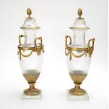 Pair of 20th c Baccarat Crystal Covered Urns with ormolu mounts. 23"h Good condition