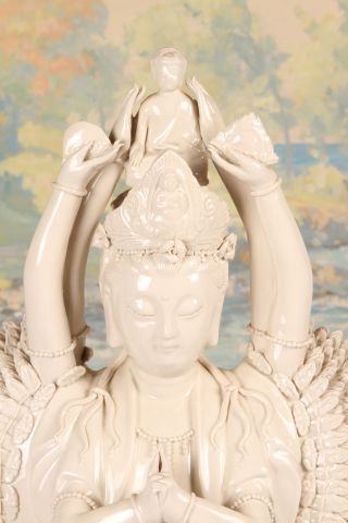 Chinese Blanc de Chine Porcelain Bodhisattva 20th c., depicting Avalokitesvara, the Goddess of - Image 6 of 9