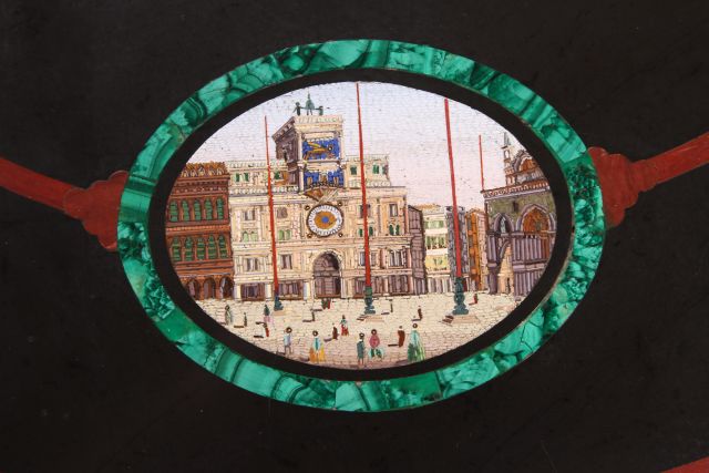19th c Architectural Grand Tour Center Table Important with circular top of micro Mosaic scenes of - Image 4 of 12