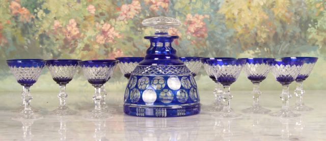 Cut to Clear Cobalt Decanter Set twelve goblets and decanter. Decanter: 8"h - Image 2 of 9