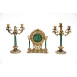 19th c Vermeil Three Piece Clock Garniture Set Continental, 19th c., comprised of clock with