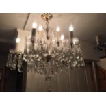 *Crystal Scroll Arm Twelve Light Chandelier c. 1940; 21"h x 29"dia