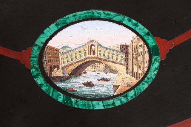 19th c Architectural Grand Tour Center Table Important with circular top of micro Mosaic scenes of - Image 12 of 12