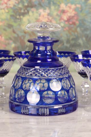 Cut to Clear Cobalt Decanter Set twelve goblets and decanter. Decanter: 8"h - Image 6 of 9