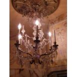 *Six Light Chandelier with fancy prisms and gilt bronze. 35"h x 23"w