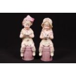 Pair of Late 19th c German Bisque Statues of children reading. 10" h