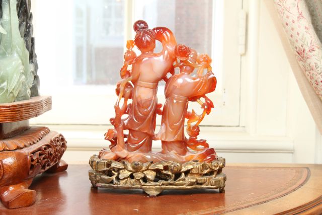 Late 19th c Rare Chinese Jade Stone Carving 8"h Original carved hardwood stand, good condition, no - Image 3 of 4