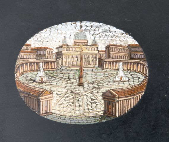 19th c Grand Tour Italian Micro Mosaic Plaque with scenes of five Roman ruins. 12"w x 10"h Very good - Image 2 of 2