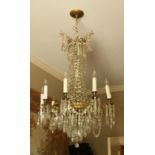 19th c Louis XVI Style Chandelier nine arm in bronze and crystal. 40"hx27"dia Very good condition,