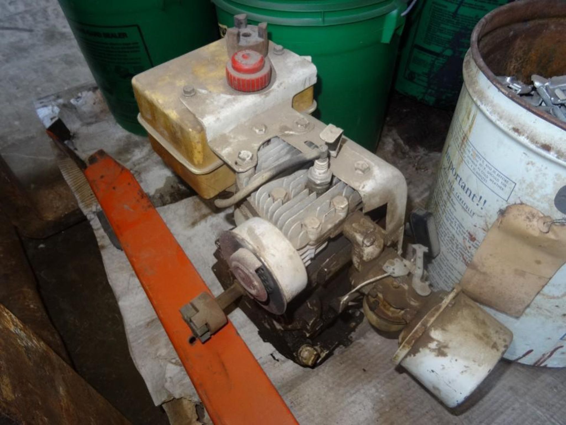 Driveway Sealer (5 buckets); Concrete Cleaning Acid (barrel); Brick Thongs; Motor - Image 4 of 5