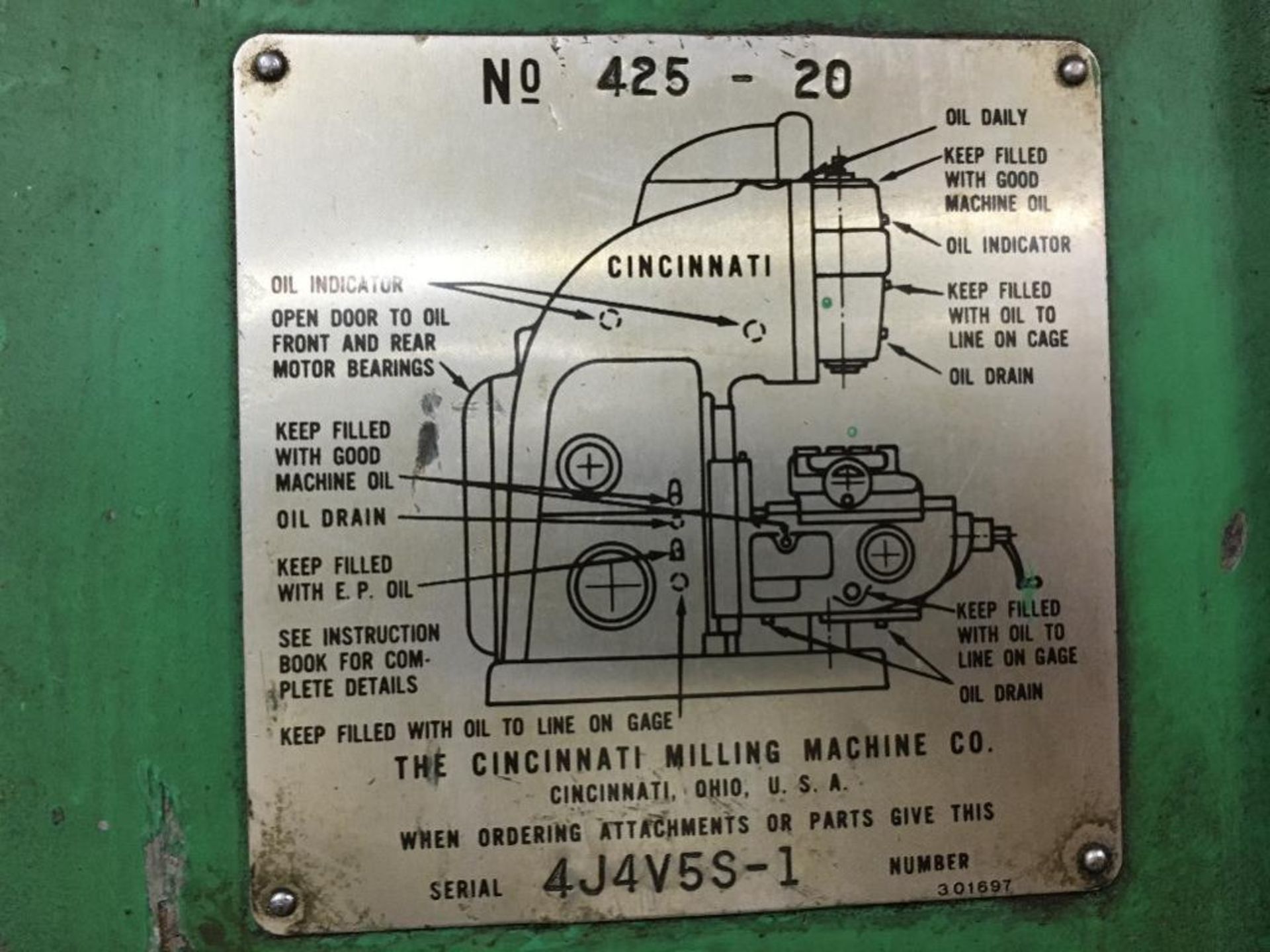 Cincinnati No. 425-20 Milling Machine w/Allis Chalmers Tag - Image 20 of 27