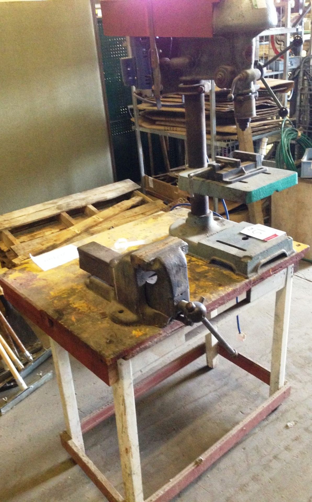 Walker Turner bench drill and Perfect Vyse on wooden bench - Image 2 of 4