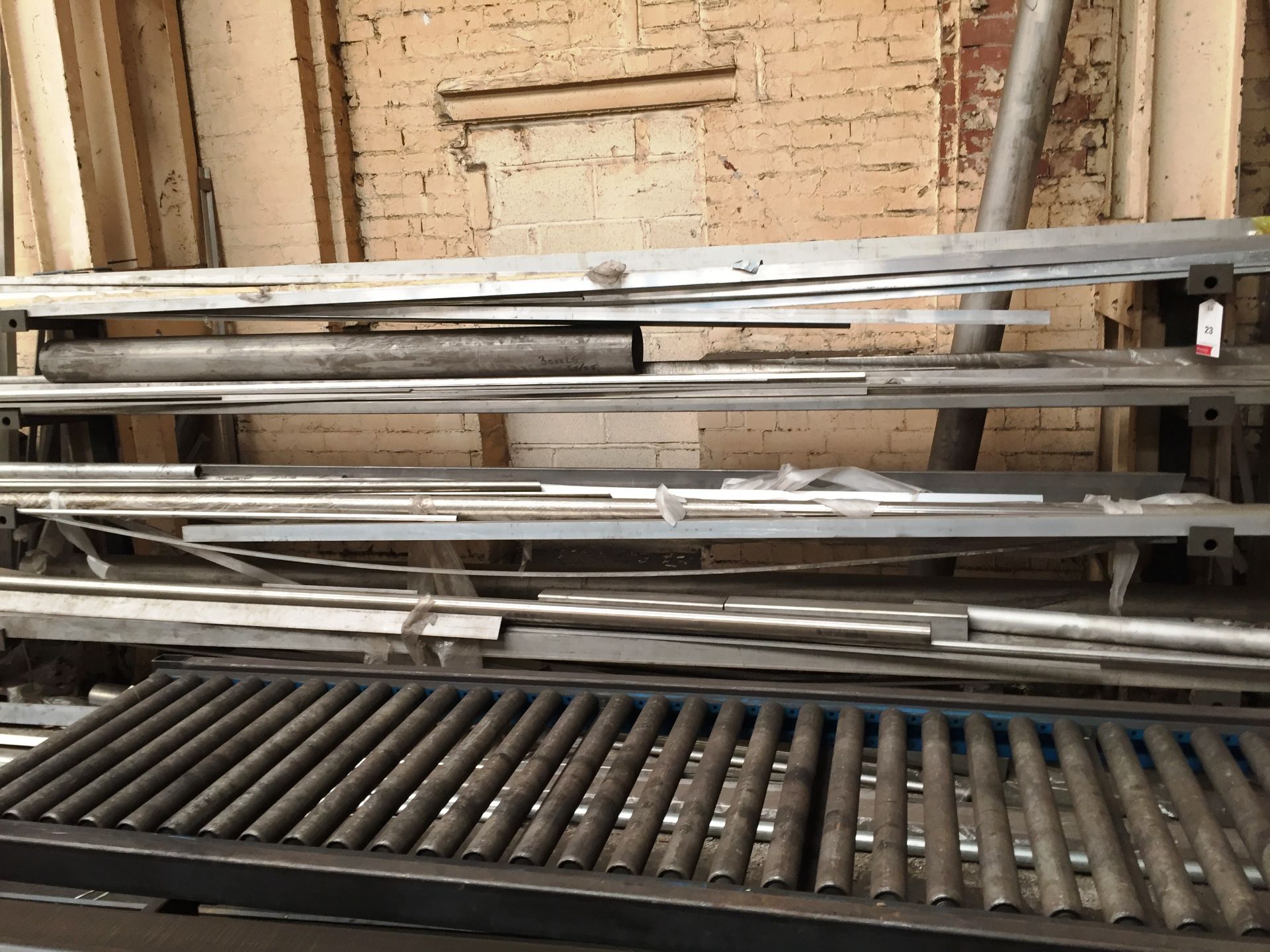 Rack containing stainless steel aluminium round and flat bar