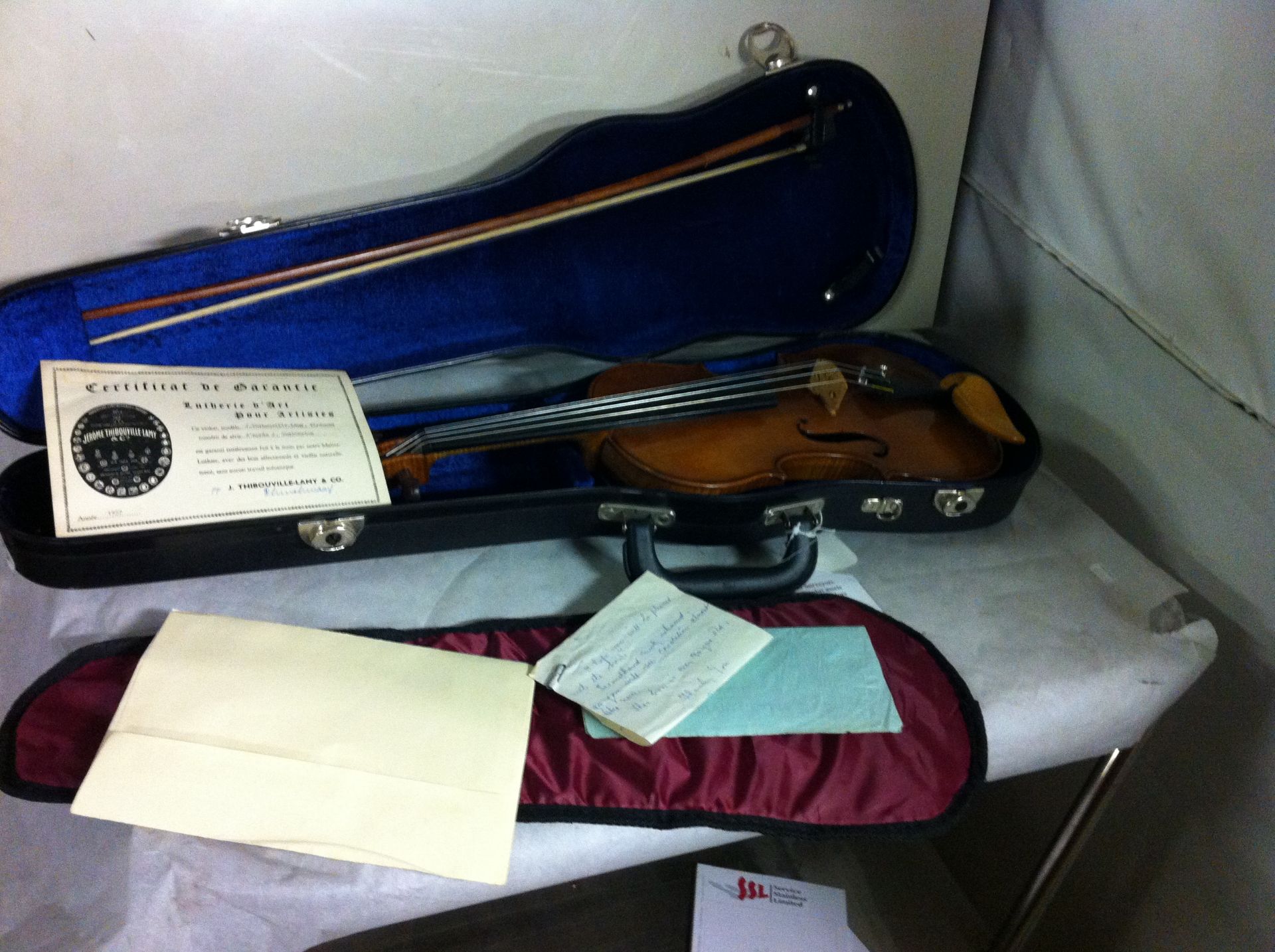 Vintage signed Violin by J. Thibouville-Lamy with documentation & bow plus invoice - Image 3 of 12