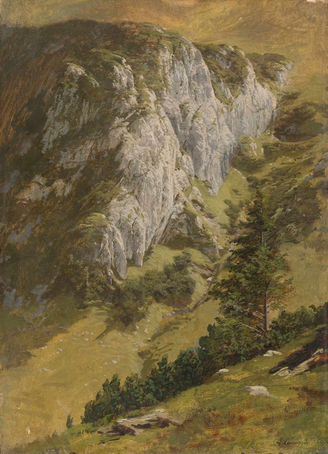 Ludwig Correggio 1846 - München - um 1920 Blick auf ein Felsenmassiv Öl auf Papier, auf Holz