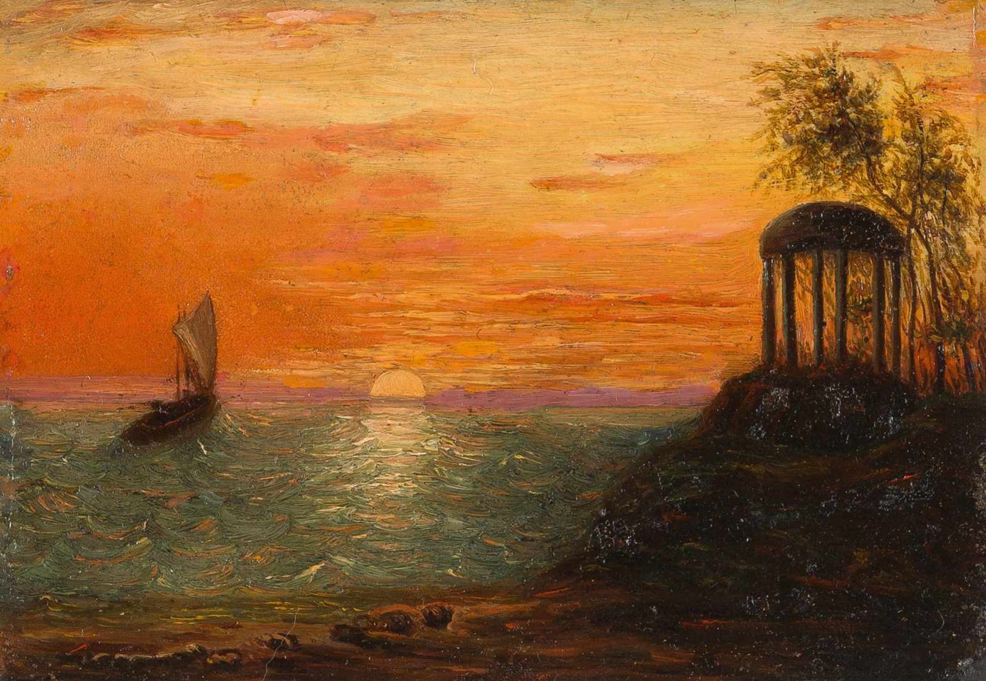 August Kopisch (Zugeschrieben) 1799 Breslau - Berlin 1853 Sonnenuntergang am Meer Öl auf Metall.