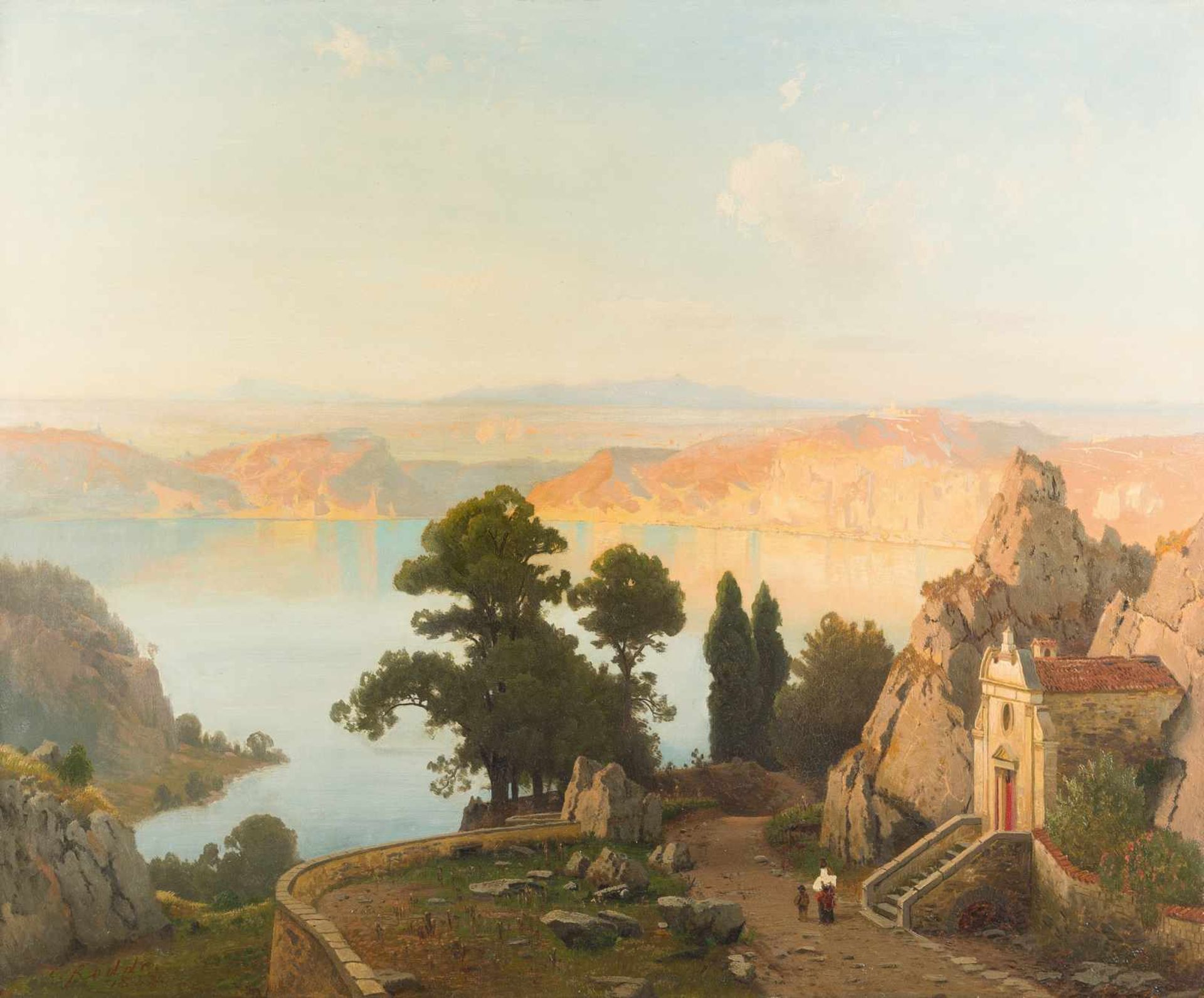 Karl Gustav Rodde 1830 Danzig - Groß-Lichterfelde/Berlin Blick auf den Lago di Nemi Öl auf Leinwand.