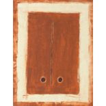 Romuald Hazoumé „NIN“ Erde, Acryl und Indigo auf Leinwand. (19)96. Ca. 145 x 110 cm. Verso auf der