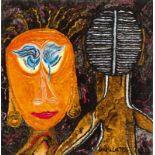Ursula (Ursula Schultze-Bluhm) „Medienkopf“ Acryl auf Leinwand. 1993. Ca. 30 x 30 cm. Signiert und