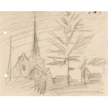 Lyonel Feininger Kirche und Baum III Schwarze Kreide auf cremefarbenem Velin. (19)13. Ca. 15,5 x