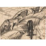 Ernst Ludwig Kirchner Absteigende Kühe Kohle auf bräunlichem Velin. (1917). Ca. 47,5 x 66 cm.