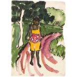 Emil Nolde Südseemädchen in Landschaft Aquarell und Tuschpinsel auf Japan. (Um 1913-1914). Ca. 48