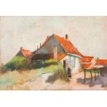 Lesser Ury Häuser mit roten Dächern (Holland) Pastell auf fester Pappe. (Um 1912/13). Ca. 35 x 50