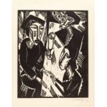 Karl Schmidt-Rottluff Drei am Tisch Holzschnitt auf feinem Bütten. 1914. Ca. 50 x 40 cm (