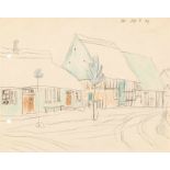 Lyonel Feininger Dorfstraße auf Usedom Bleistift und farbige Wachskreide auf glattem Velin. (19)