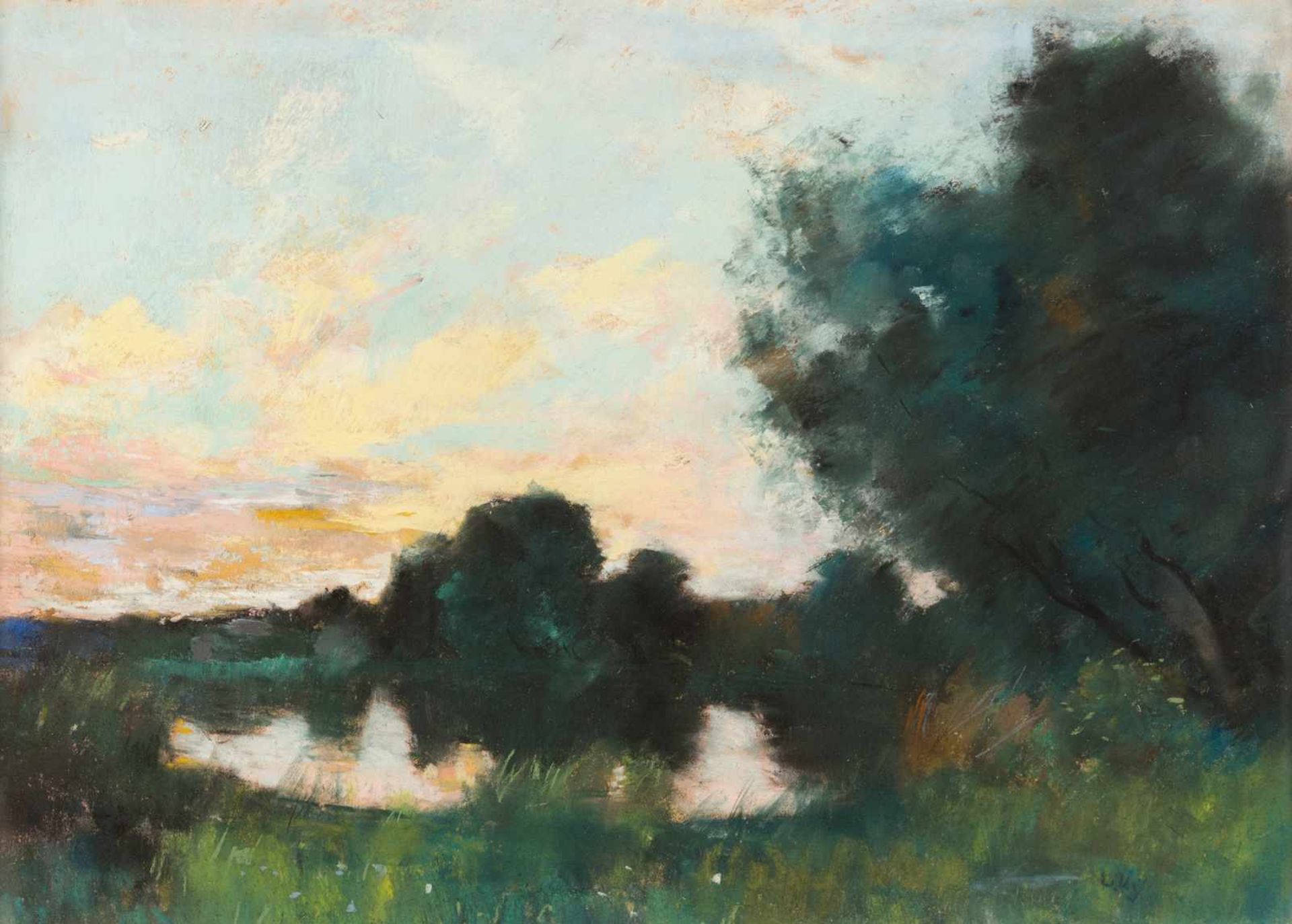 Lesser Ury Märkischer See Pastell auf fester Pappe. (1890er Jahre). Ca. 35,5 x 50 cm. Signiert unten